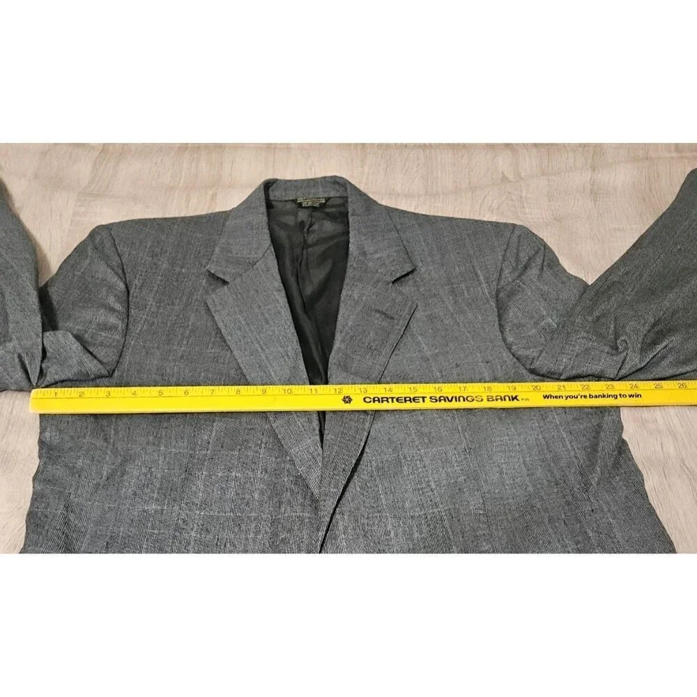 Mens Size 46L Blue Gray Windowpane Plaid Blazer Sports Coat Palm Beach